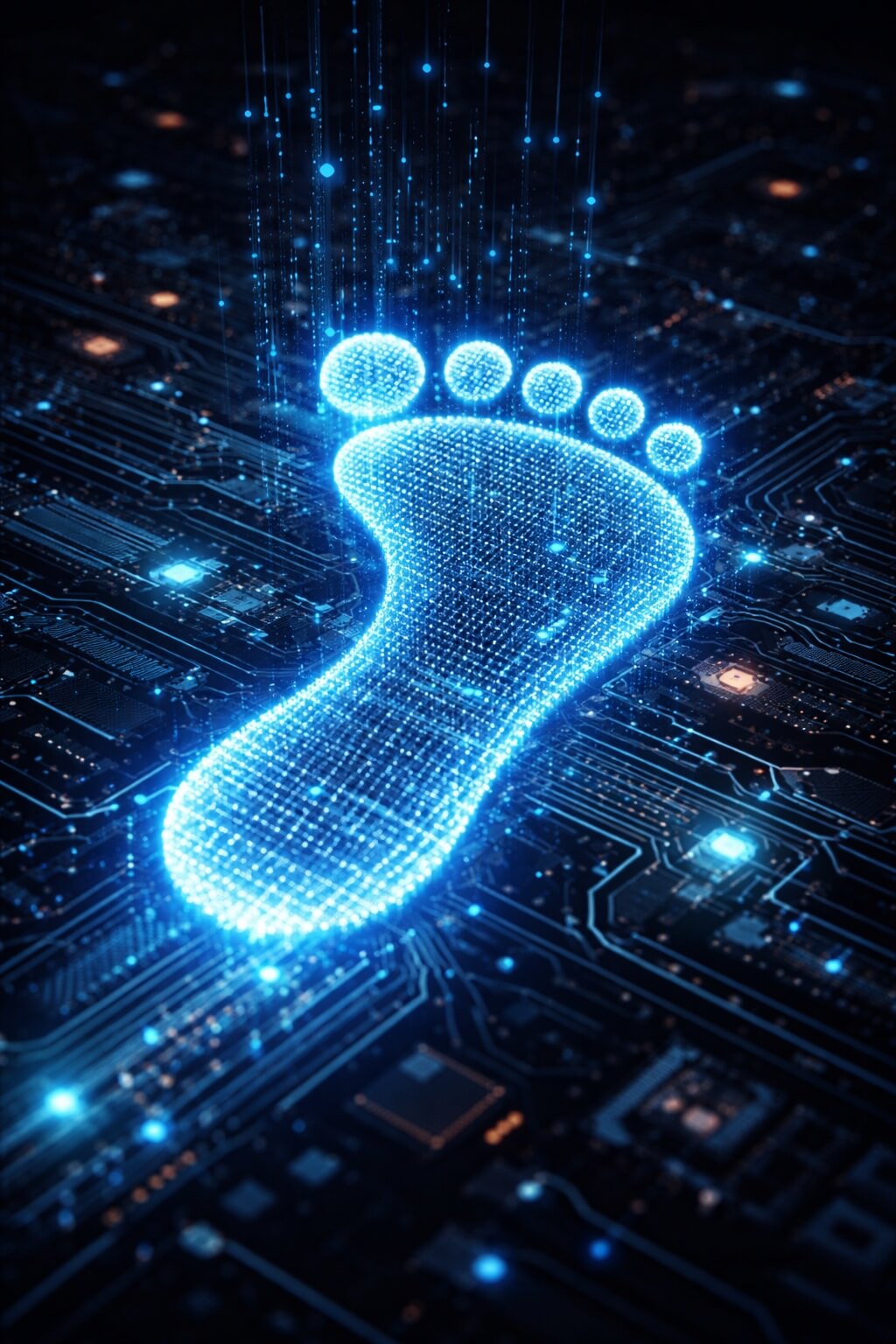 Footprint overview illustration showing a digital identity map with public traces and connected online presence signals